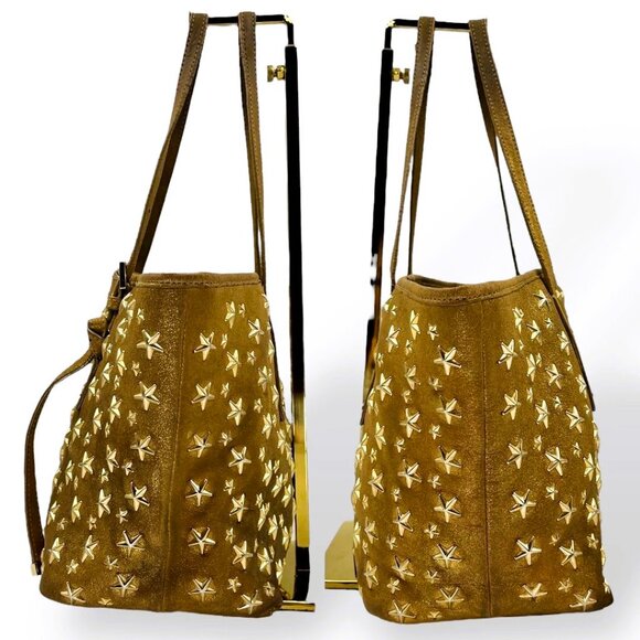 JIMMY CHOO Sasha S Studded Tote Bag Beige Gold Leather Handbag - Picture 5 of 9